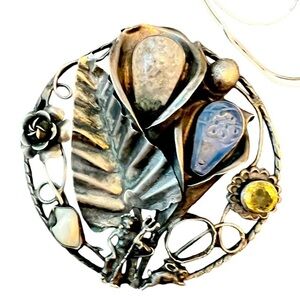 Large abstract sterling silver brooch